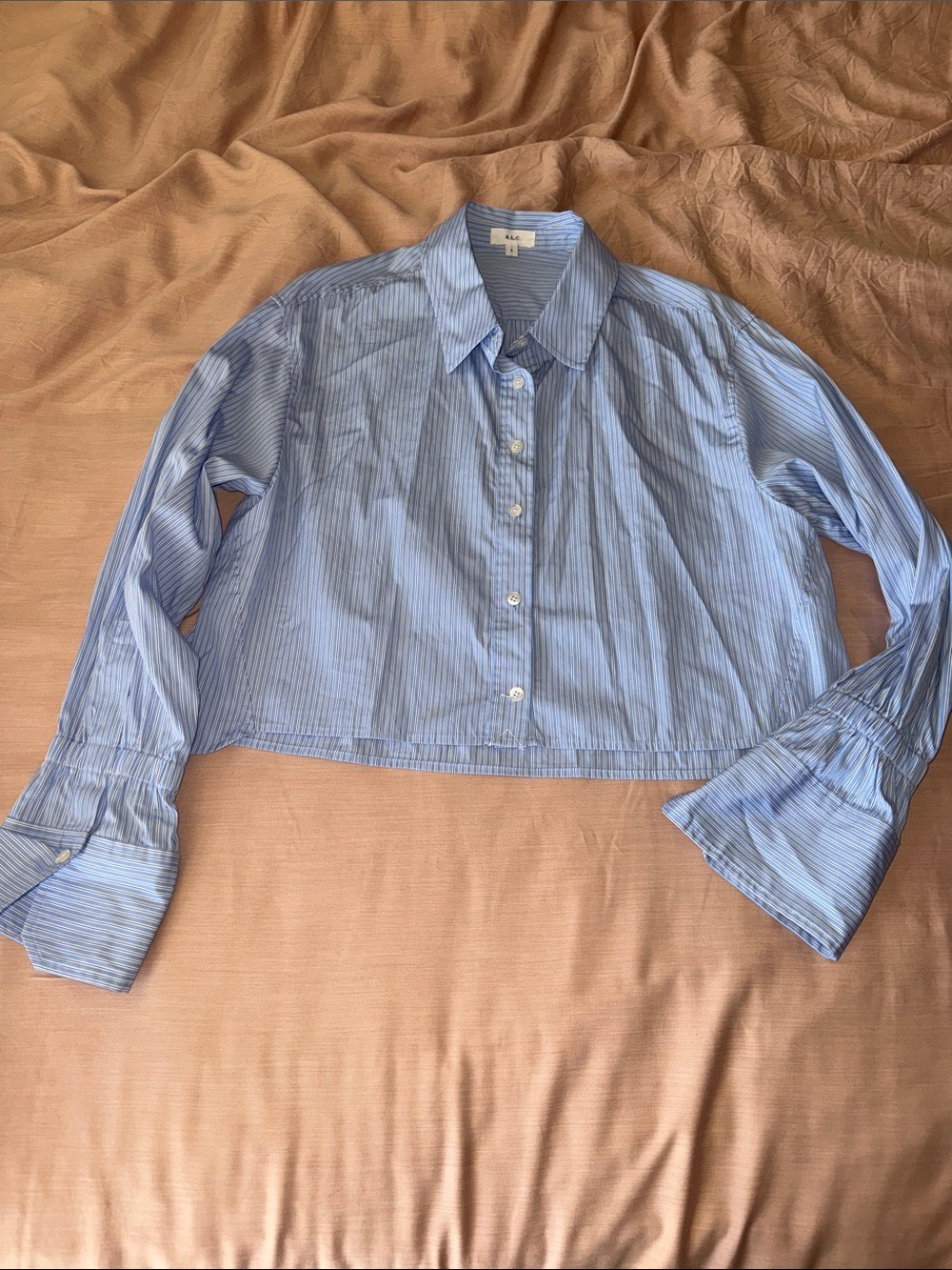 A.L.C. MONICA ll STRIPED CROPPED SHIRT, SZ 4 - Picture 4 of 10